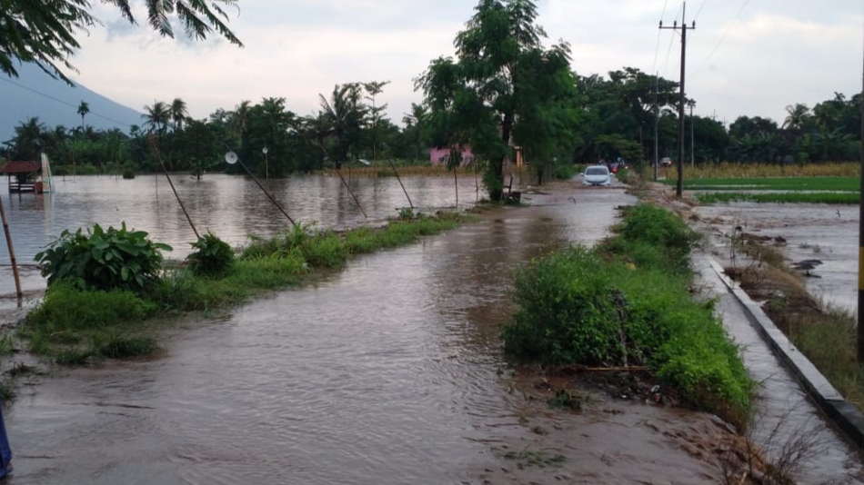 Air menggenai area persawahan di wilayah Desa Sidodadi, Wongsorejo, Banyuwangi, Jawa Timur. (Foto: Istimewa)