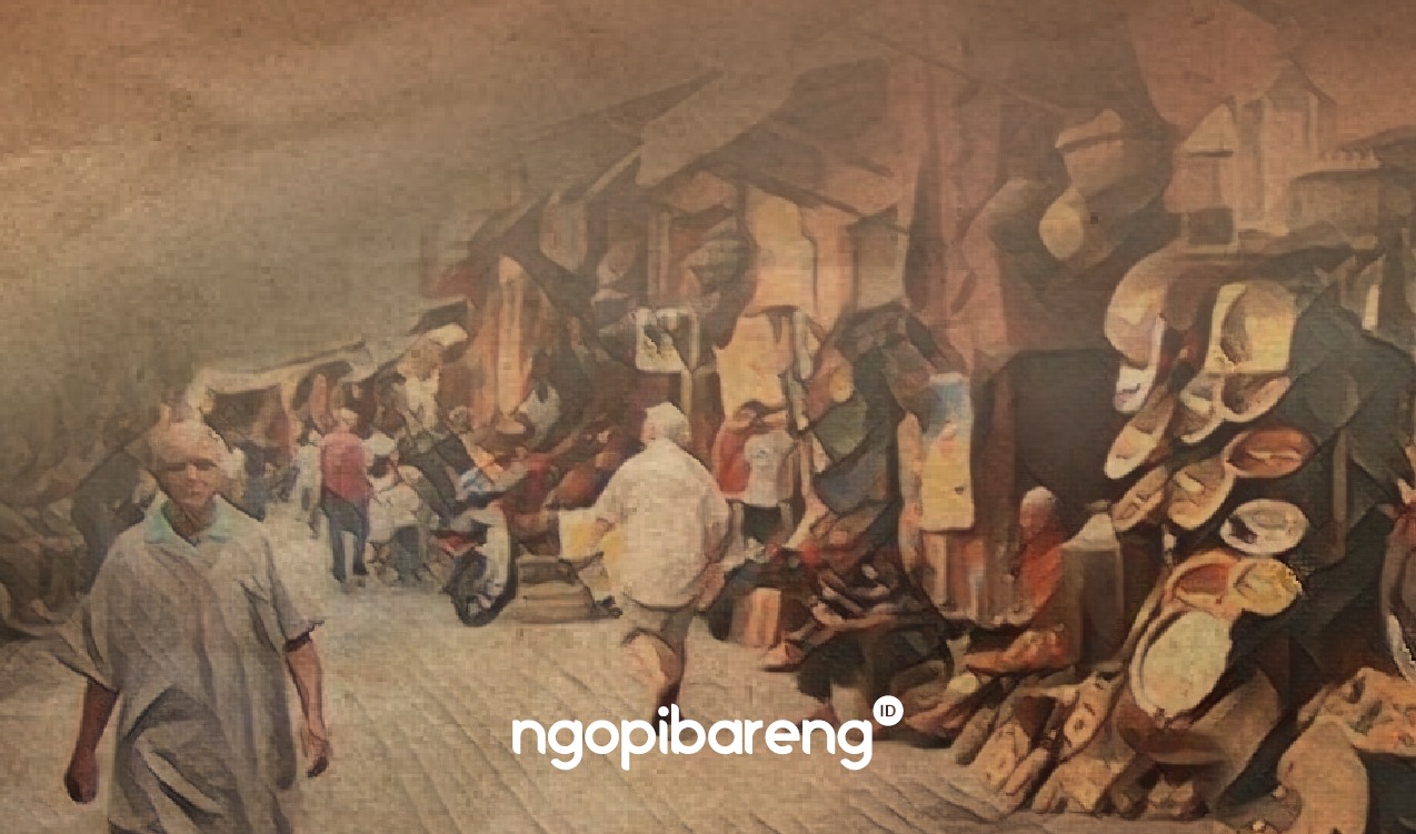 Ilustrasi keramaian pasar. (Grafis: Fa Vidhi/Ngopibareng.id)