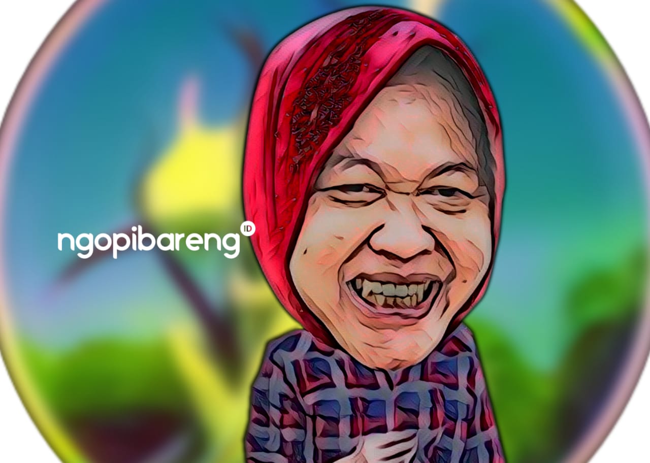 Ilustrasi Menteri Sosial sekaligus mantan Walikota Surabaya, Tri Rismaharini. (Grafis: Fa Vidhi/Ngopibareng.id)
