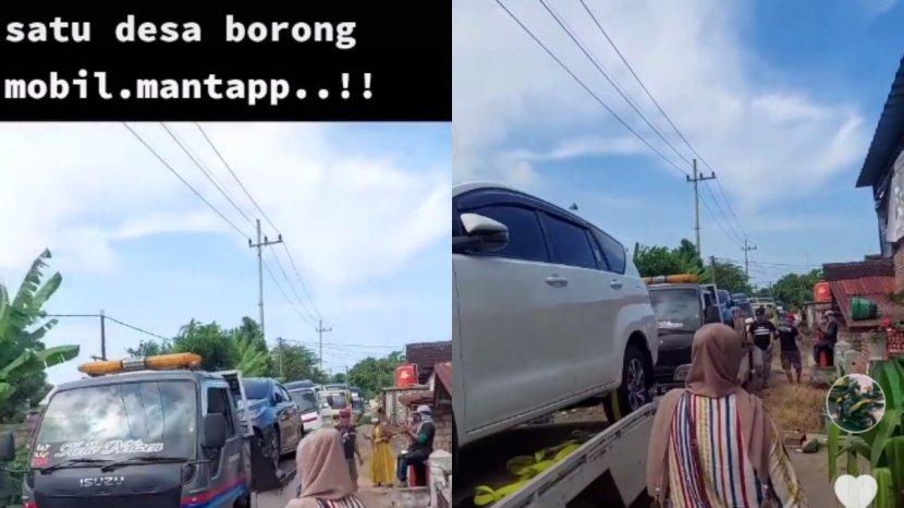 Aksi borong mobil warga Desa Sumurgeneng, Kecamatan Jenu, Kabupaten Tuban, Jawa Timur. (Foto: Tangkapan layar TikTok @rizkii.02)