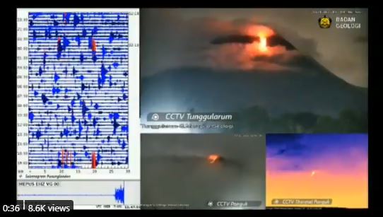 Guguran lava pijar Gunung Merapi terpantau secara visual dari kamera CCTV di Tunggularum dan Panguk. (Foto: Twitter @BPPTKG) 
