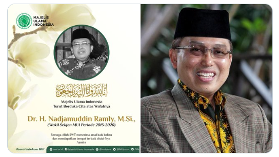 Mantan Wakil Sekretaris Jenderal (Wasekjen) MUI, Nadjamudin Ramly meninggal dunia. Hanya selang beberpa jam, sang istri wafat pada Sabtu, 20 Februari 2021. (Grafis: MUI Pusat)