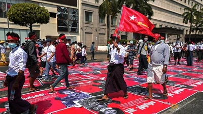 Aksi demonstrasi anti-Kudeta Militerdi Myanmar. (Foto: Istimewa)