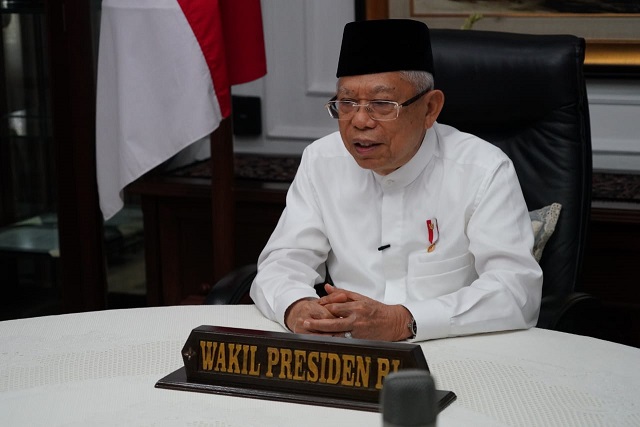 Wakil Presiden (wapres) Ma'ruf Amin hadir secara virtual pada Kongres ke-6 Ikatan Alumni Universitas Kristen Indonesia (IKA UKI) Tahun 2021, pada Sabtu 27 Februari 2021. (Foto: Setwapres)