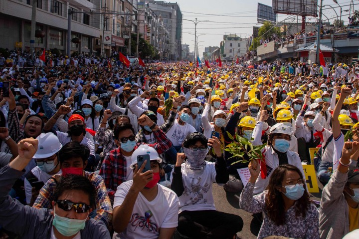 aksi demo menentang kudeta di Myanmar pada akhir pekan lalu. (Foto: afp)