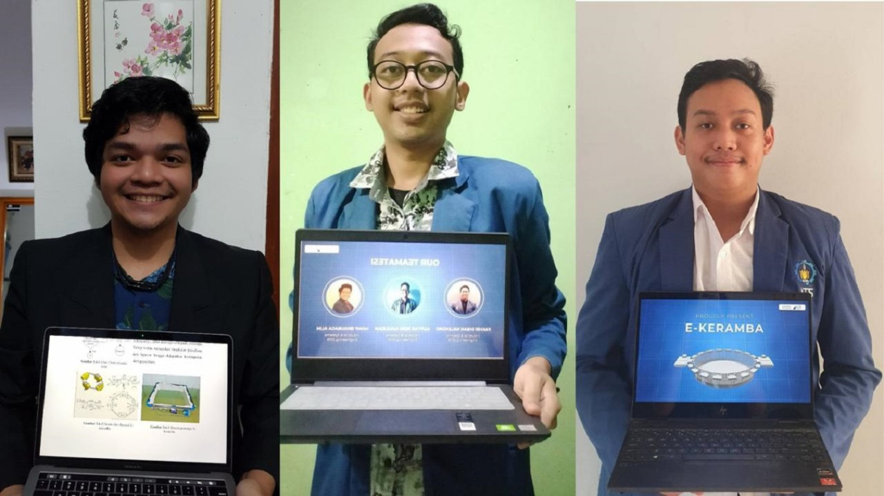 Alfiyan Rizki Maulidan, Fakhri Ihsan Nalendro, dan Hanif Srisubaga Alim  saat menunjukan inovasi E-Kermba. (Foto:istimewa)