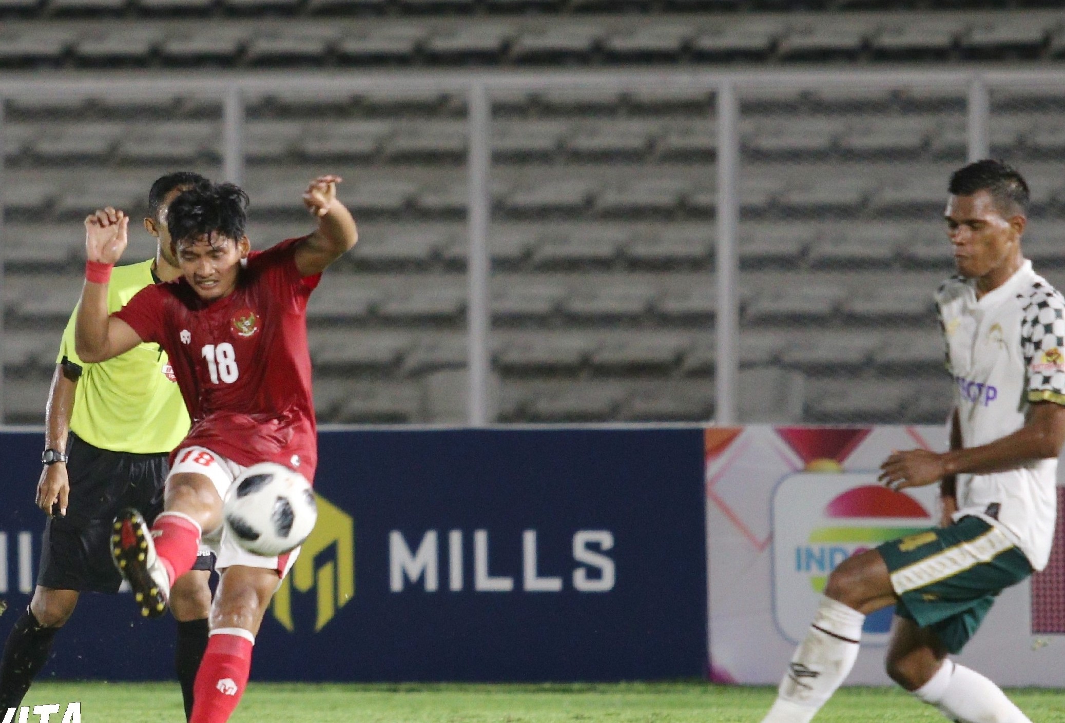 Kadek Agung mencetak satu gol untuk Timnas U-23 unggul di babak pertama saat ujicoba lawan Persikabo. (Foto: PSSI)