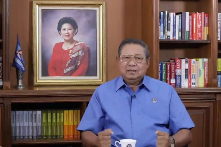 Ketua Majelis Tinggi Partai Demokrat Kubu AHY, Susilo Bambang Yudhoyono saat memberikan keterangan pers secara daring. (Foto: Tangkapan layar youtube)