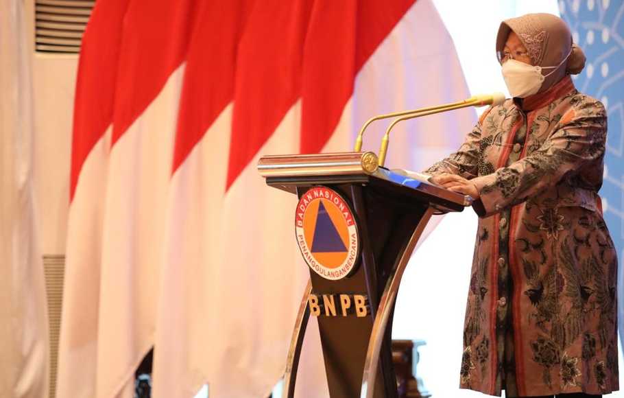 Mensos Risma dalam Rapat Koordinasi Nasional Penanggulangan Bencana (Rakornas PB) Badan Nasional Penanggulangan Bencana (BNPB) Tahun 2021 di Jakarta, Selasa, 9 Maret 2021. (Foto: BNPB)