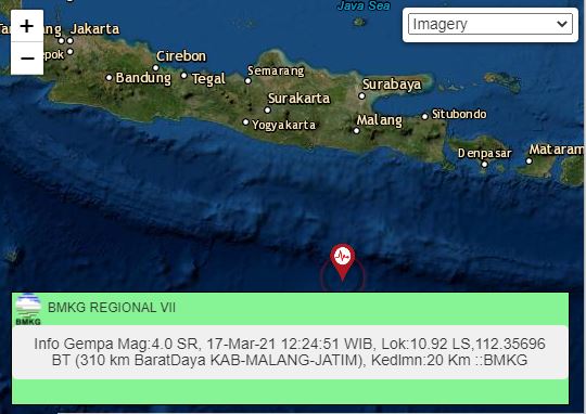Titik gempa bumi di Kabupaten Malang, Jawa Timur. (Foto: istimewa)