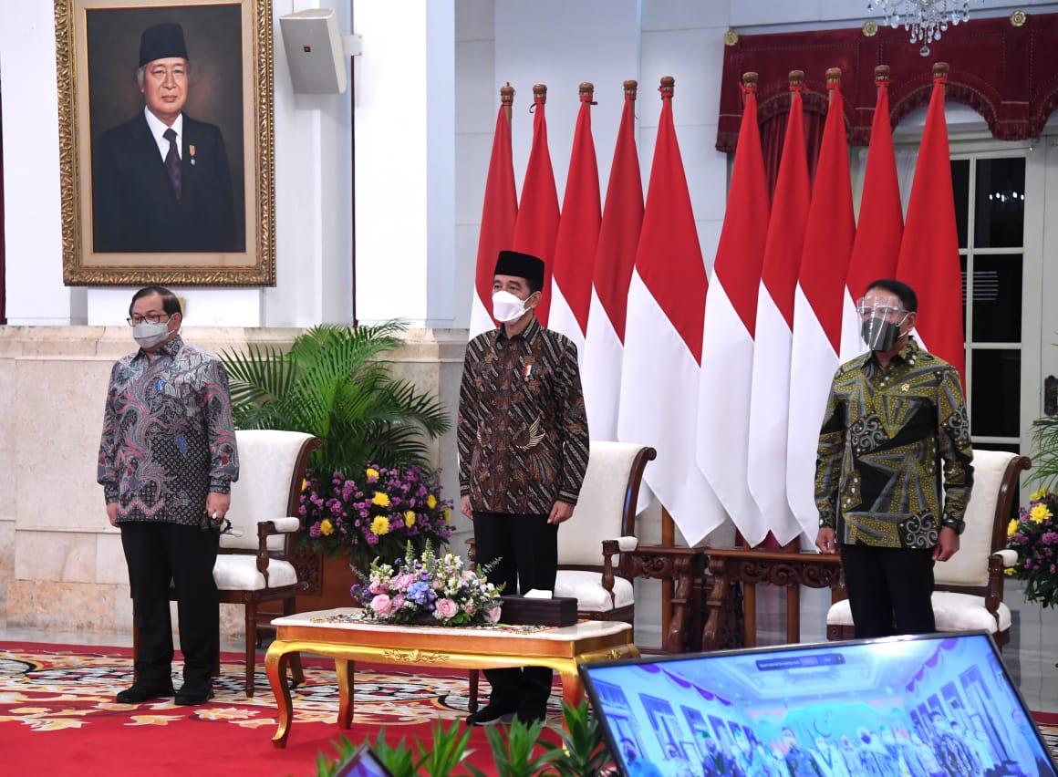 Presiden Jokowi membuka kongres PMII secara vistual di Istana Presiden, Rabu, 17 Maret 2021. (Foto: Setpres)