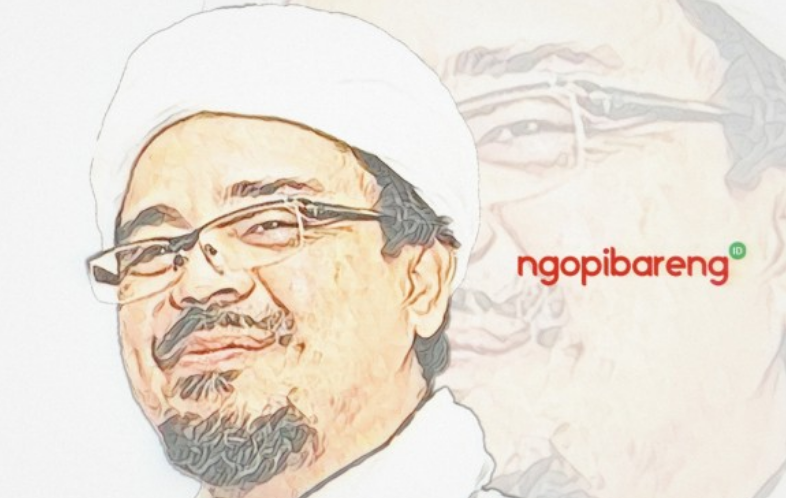 Ilustrasi mantan pimpinan Front Pembela Islam (FPI), Rizieq Syihab. (Grafis: Fa Vidhi/Ngopibareng.id)