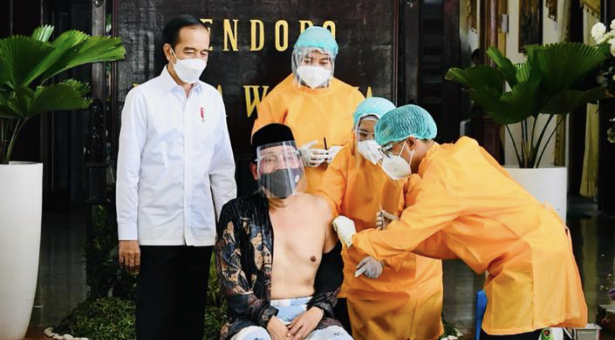Presiden meninjau pelaksanaan vaksinasi covid-19 massal di Sidoarjo (Foto: Setpres)