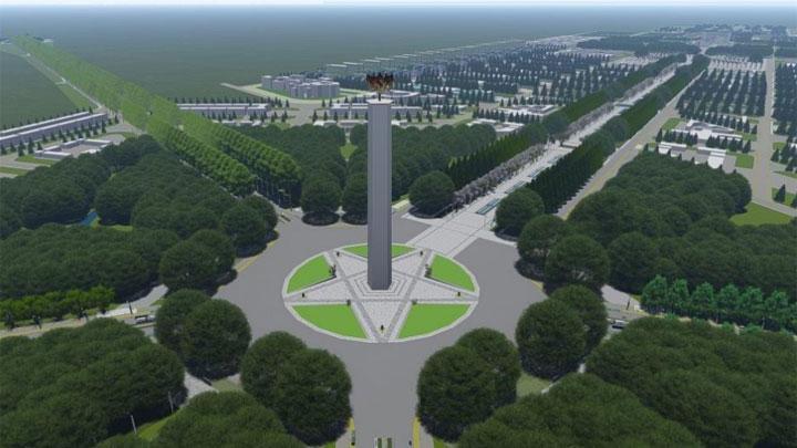 Desain lapangan dan monumen Pancasila yang masuk dalam paparan bertajuk Gagasan Rencana dan Kriteria Desain Ibu Kota Negara (Foto: Kementerian PUPR)