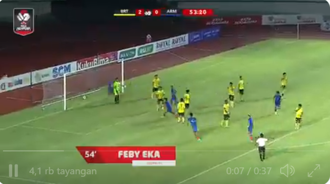 Gol satu-satunya Arema FC dicetak oleh Feby Eka. Barito Putra berhasil mengalahkan Arema FC dengan skor 2-0.  (Foto: Tangkapan layar via Twitter)