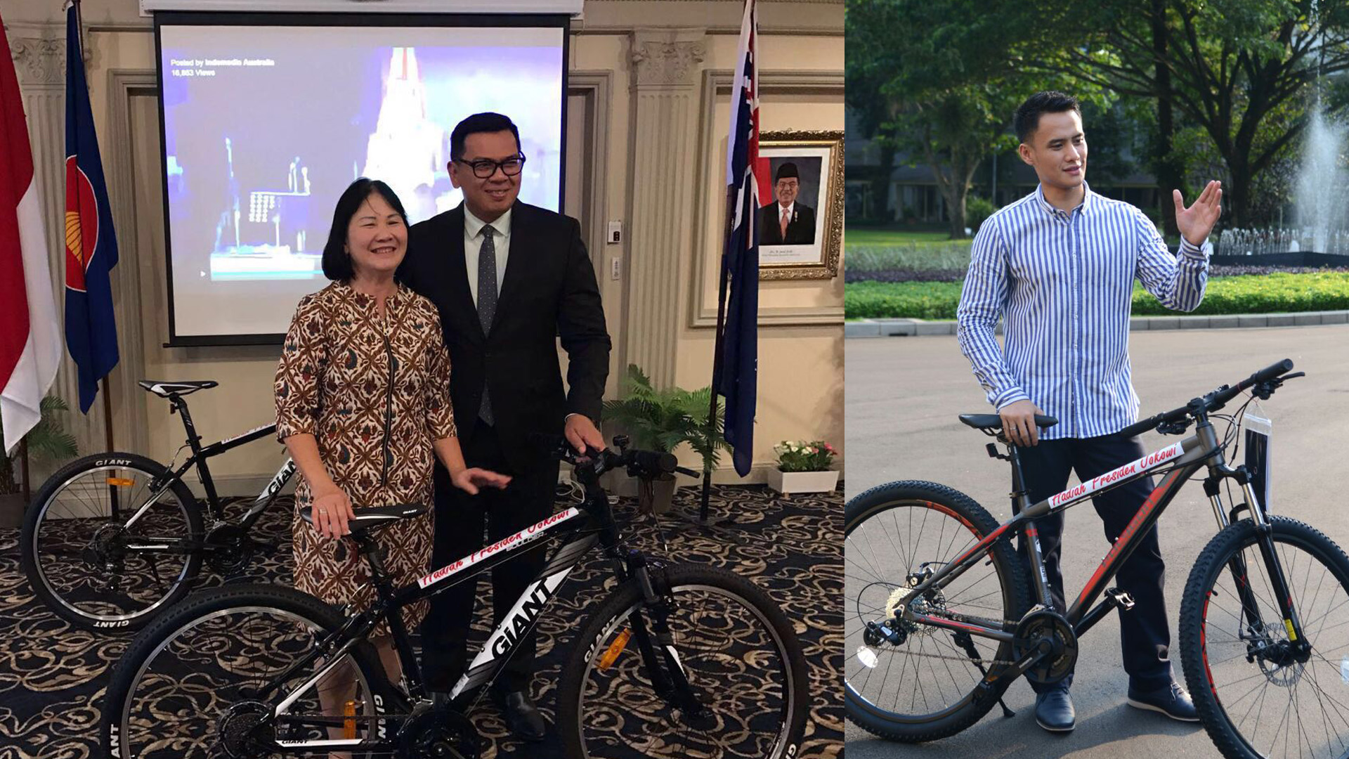 Mika dan Wetyowati (Kiri) Choky Sitohang (Kanan) menerima Sepeda hadiah Kuis Presiden Joko Widodo beberapa waktu lalu. (Foto: Istimewa)