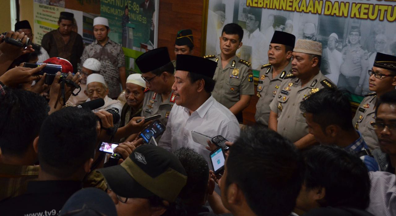 KUBRO: Ketua PWNU Jatim KH M Hassan Mutawakil Alallah beri keterangan pers soal Istighotsah Kubro.