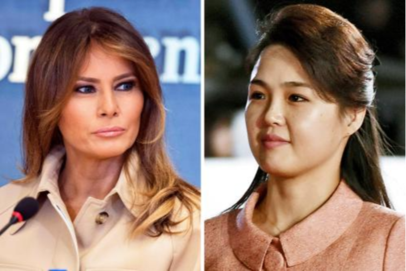 Milenia Trump (kiri), istri Presiden Amerika Serikat Donald Trump dan Ri Sol-Ju, istri pemimpin Korea Utara Kim Jong Un.