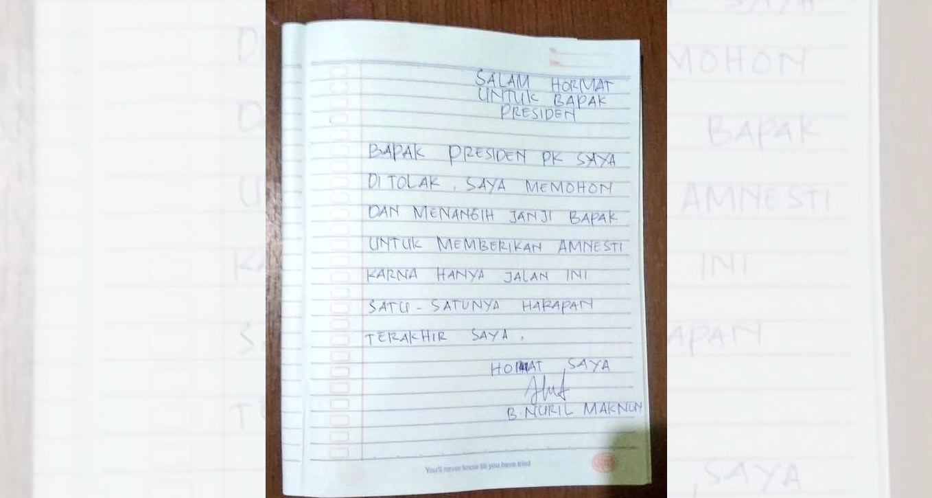 Surat tulisan tangan Baiq Nuril memohon dan menagih janji Presiden memberikan amnesti (Foto: Dokumentasi tim kuasa hukum)