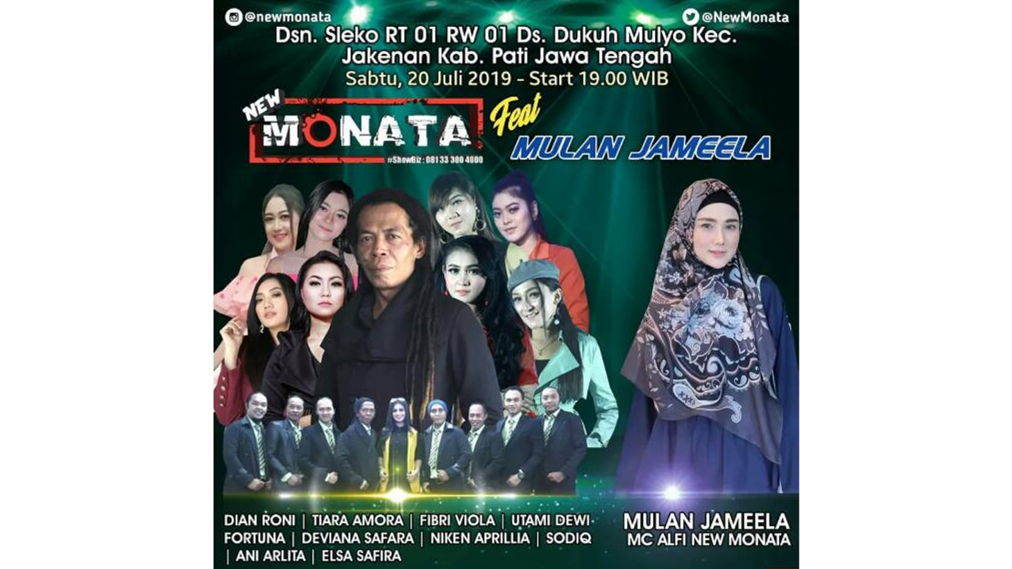 Poster Mulan Jameela manggung bersama orkes dangdut New Monata.