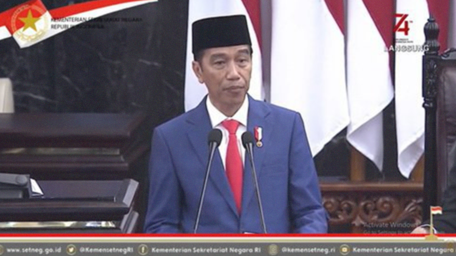 Presiden Jokowi menyampaikan Pidato Kenegaraan di Sidang Tahunan MPR, Jumat 16 Agustus 2019.