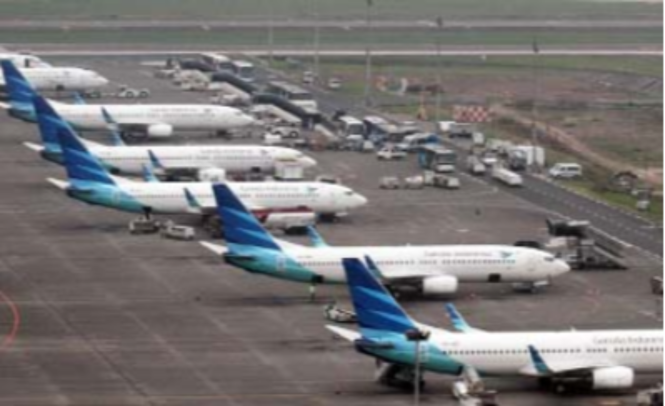 Pesawat-pesawat Garuda Indonesia diistirahatkan di Bandara Soekarno-Hatta. (Foto:GI)