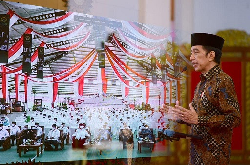 Presiden Joko Widodo (Jokowi) membuka secara virtual Musyawarah Nasional (Munas) IX Lembaga Dakwah Islam Indonesia (LDII) dari Istana Negara, Jakarta, pada Rabu, 7 April 2021. (Foto: Setpes)
