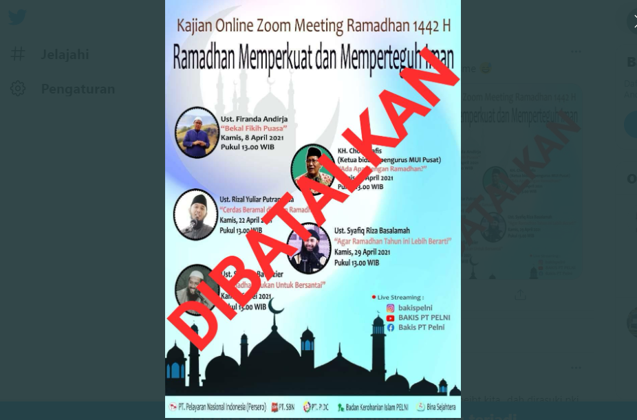 Flyer kajian Ramadhan yang akan diselenggarakan secara online oleh PT Pelni. (Foto: Tangkapan Layar)