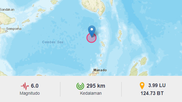 Gempa 6,0 Magnitudo mengguncang Kepulauan Sangihe, Sulawesi Utara. (Foto: BMKG)