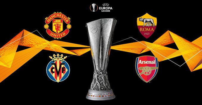 Empat tim berhasil mengunci tiket ke babak empat besar, yakni Manchester United, AS Roma, Villarreal, dan Arsenal. (Grafis: Twitter)