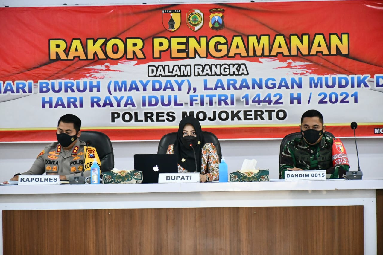 Rapat Koordinasi dalam rangka larangan mudik dan hari raya idul fitri tahun 2021 di Polres Mojokerto, Kamis 22 April.(Foto: Deni Lukmantara/Ngopibareng.id)
