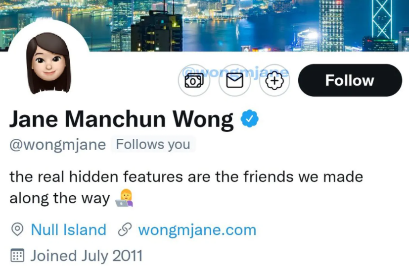 Akun Jane  Manchun Wong dengan simbol dolar berwarna biru, untuk memberikan tips atau nyawer menggunakan sejumlah aplikasi dompet elektronik. (Foto: tangkapan layar via Twitter)