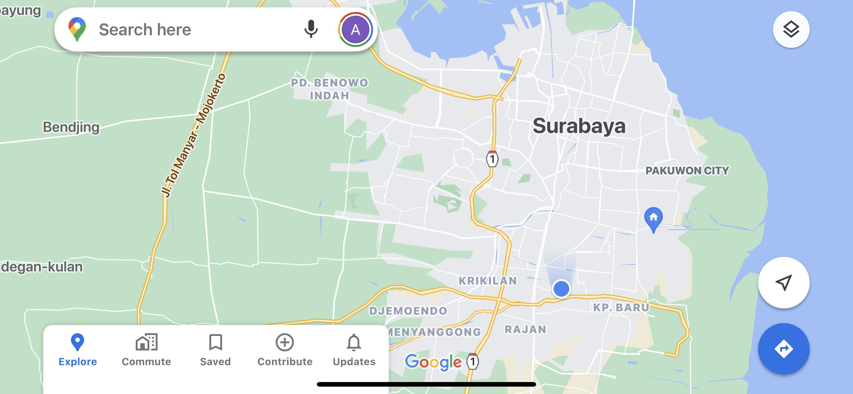 Penampakan peta Surabaya di Google Maps.