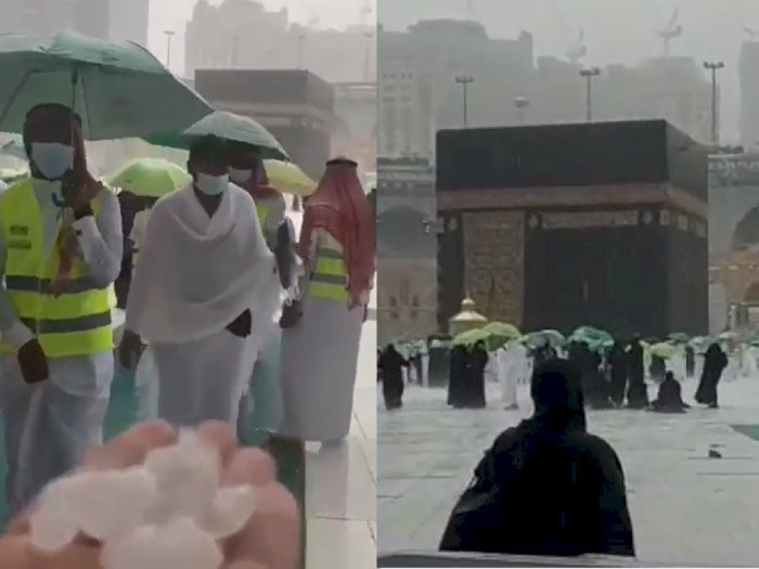 Hujan deras di sekitar Baitullah, Masjidil Haram, Arab Saudi. (Foto: tangkapan video)