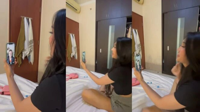 Lucinta Luna sedang video call sama seorang bule. (Foto: Instagram)