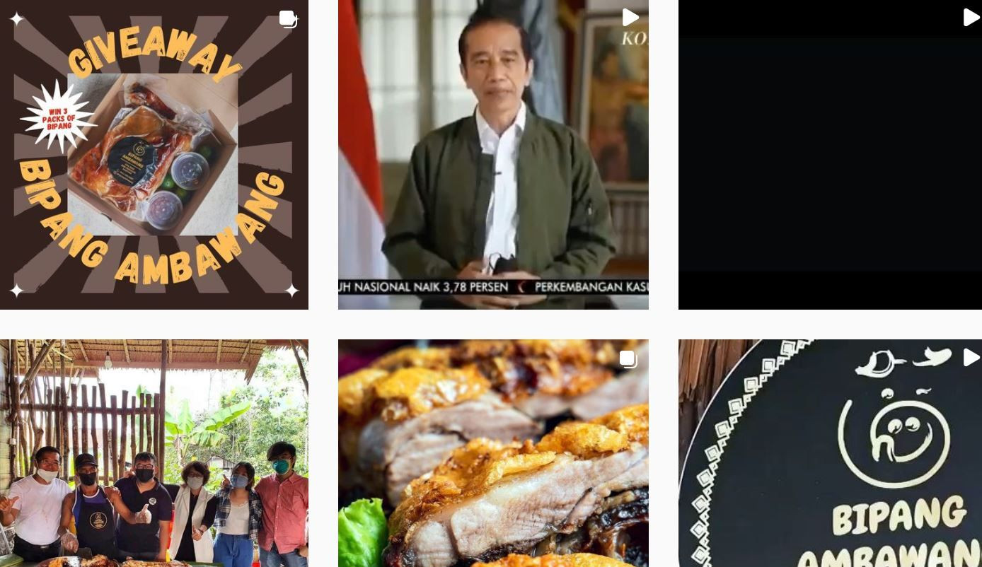 Akun media sosial bipang Ambang mengunggah pidato Presiden Jokowi yang mempromosikan dagangannya. (Foto: Tangkapan layar)