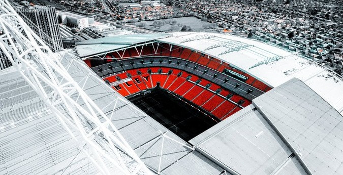 Stadion Wembley, venue pertandingan final Piala FA 2020/2021 antara Chelsea vs Leicester City. (Foto: Twitter/@wembleystadium)