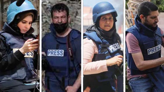 Empat jurnalis Palestina bercerita betapa ngerinya liputan di Gaza sekarang ini, di bawah bombardir rudal Israel. Dari kiri ke kanan; Ghalia Hamad, Hossam Salem, Samar Abu Elouf dan Rushdi al-Sarraj. (Foto:Al-Jazeera)