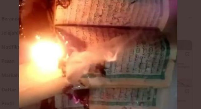 Inalillahi, Alquran dibakar oleh netizen yang benci warga Palestina. (Foto: Instagram @farhanah_santoso_2425)