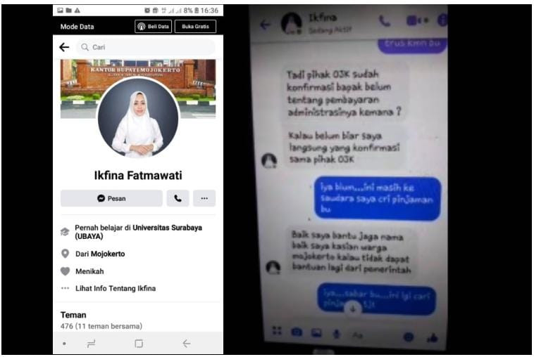 Tangkapan layar Facebook atas nama Bupati Mojokerto Ikfina Fatmawati.(Foto istimewa)