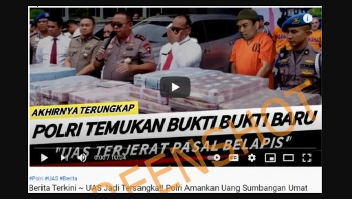 Ustadz Abdul Somas (UAS) diberitakan miring tersangkut kasus penipuan uang umat. (Foto: Tangkapan layar)