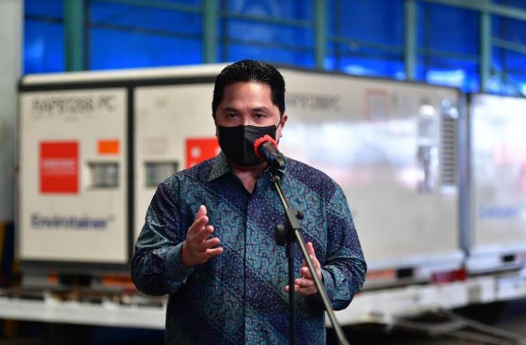 Menteri BUMN Erick Thohir, saat memberikan sambutan kedatangan vaksin di Bandara Soekarno-Hatta beberapa waktu lalu. (Foto: Istimewa)
