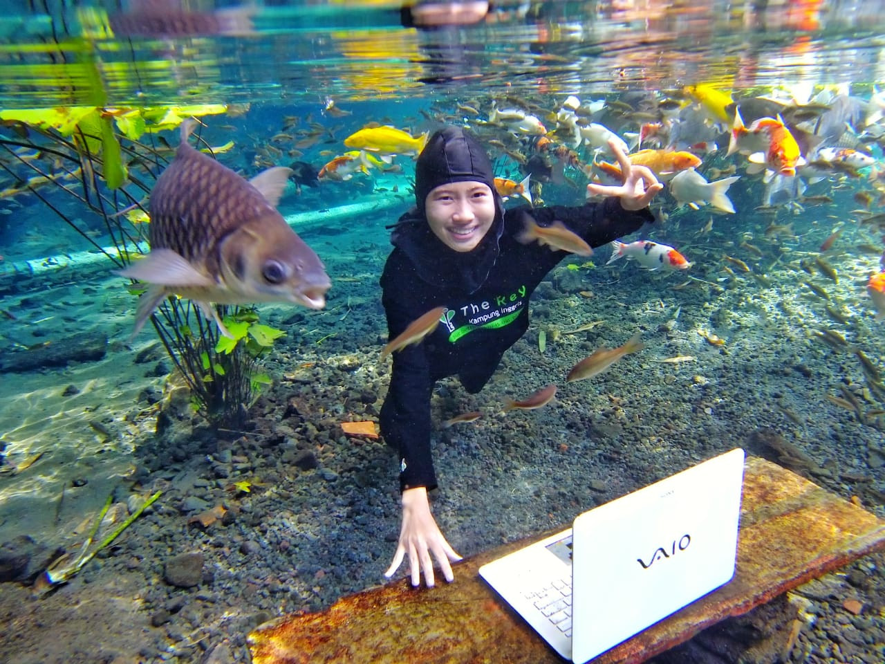 Salah satu wisatawan saat menikmati keindahan foto di bawah air (Foto : Istimewa)