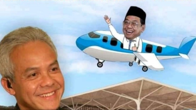 Ilustrasi humor Bandara Abdurrahman Wahid. (inset: Gubernur Jawa Tengah, Ganjar Pranowo).