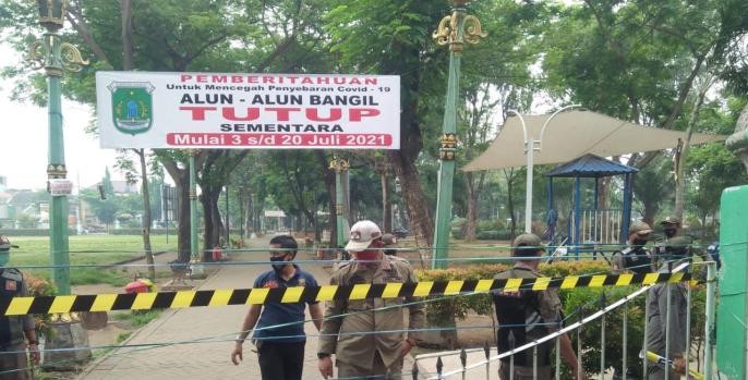Alun alun Bangil, Pasuruan ditutup sementara. (Foto: Dok Pasuruan)