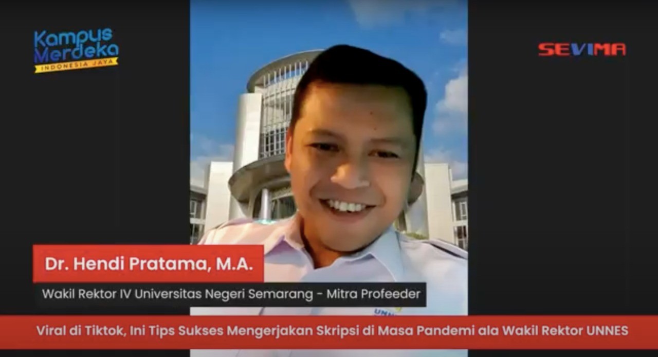 Wakil Rektor IV Bidang Perencanaan dan Kerjasama Universitas Negeri Semarang (Unnes), Dr. Hendi Pratama, M.A dalam talkshow daring bersama SEVIMA. (Foto: istimewa)