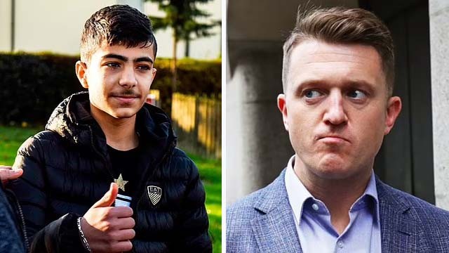 Aktivis Sayap Kanan Inggris Tommy Robinson (kanan) harus bayar pada anak sekolah Suriah, Jamal Hijazi karena mencemarkan nama baik. (Foto:DailyMail)