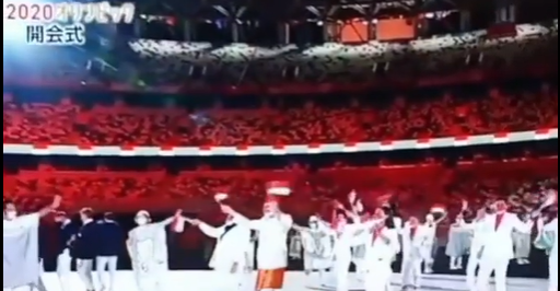 Tangkapan layar defile kontingen Indonesia di Olimpiade Tokyo 2020 (Foto: Instagram)