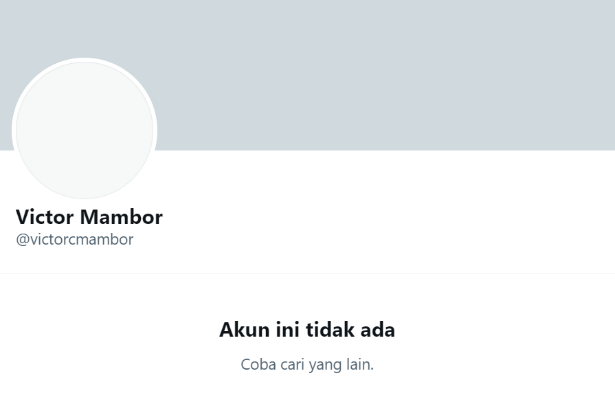 Akun milik jurnalis Jubi Victor Mambor yang jadi korban peretasan. Akun ini hilang dari Twitter tak lama setelah video oknum TNI AU injak kepala warga Papua viral. (Foto: tangkapan layar)