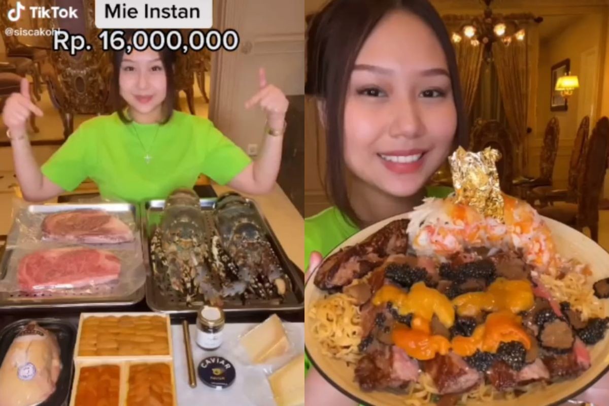 Sisca Kohl memperlihatkan masakannya yakni mie yang dicampur dengan daging wagyu, jamur truffle, dan caviar jadi perbincangan para netizen di TikTok. (Foto: TikTok)